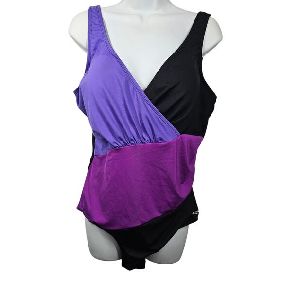 Dolfin Women's Aquashape Color Block Ruched-Front One Piece Swimsuit Size 18* - Picture 2 of 11